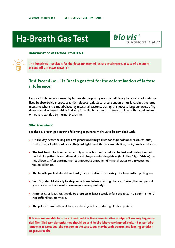 H2 –Atemtests Lactoseintoleranz